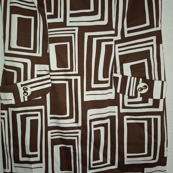 TALBOTS Petite Brown White Sleeveless Cotton Spandex Stretch Sheath Dress Size 8 - Picture 4 of 11